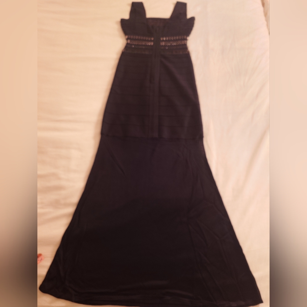 Black Beaded HERVE LEGER 'Ginta' Gown Bodycon Icon Bandage Dress XS Rare Maxi - Picture 9 of 15